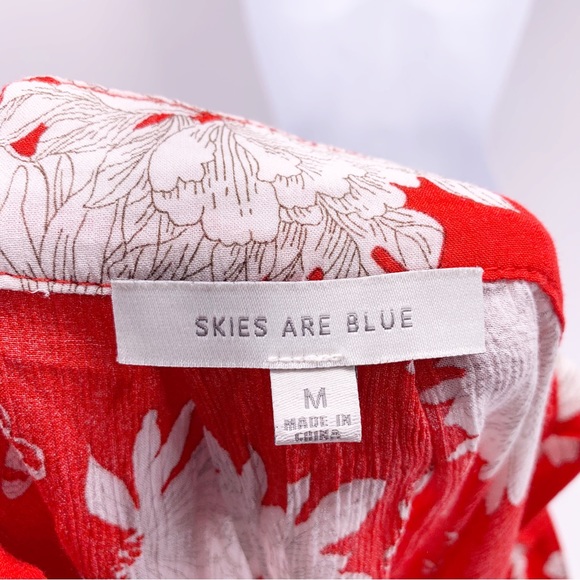Skies Are Blue Red Floral Cold Shoulder Blouse Size Medium - Picture 6 of 7